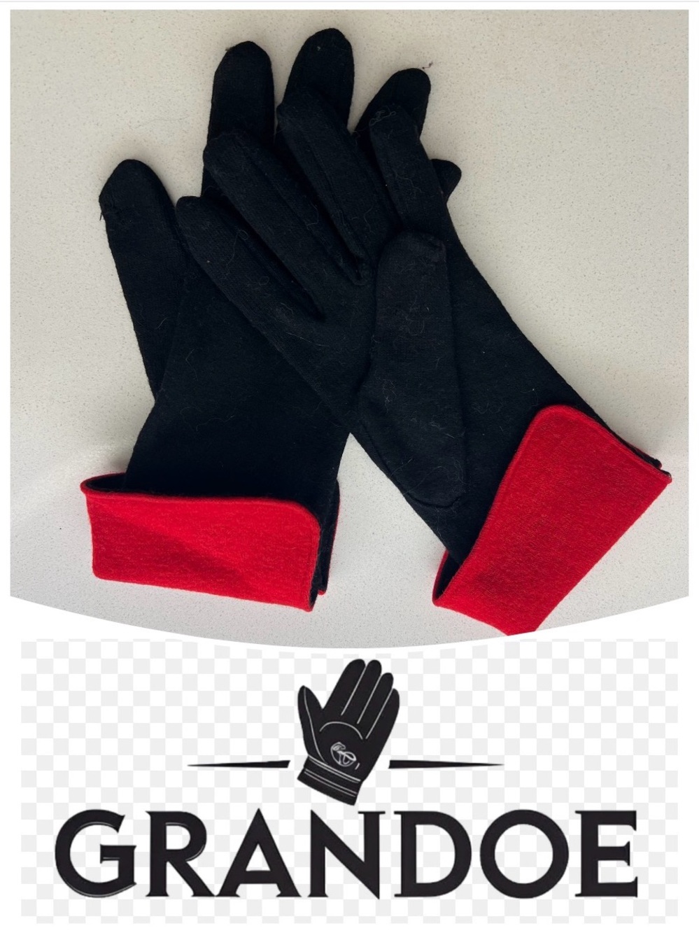 GRANDOE Black Felt Red Lined Wool
Gloves